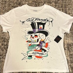 New Ed Hardy White Tee with Skull Graphic. Size XL